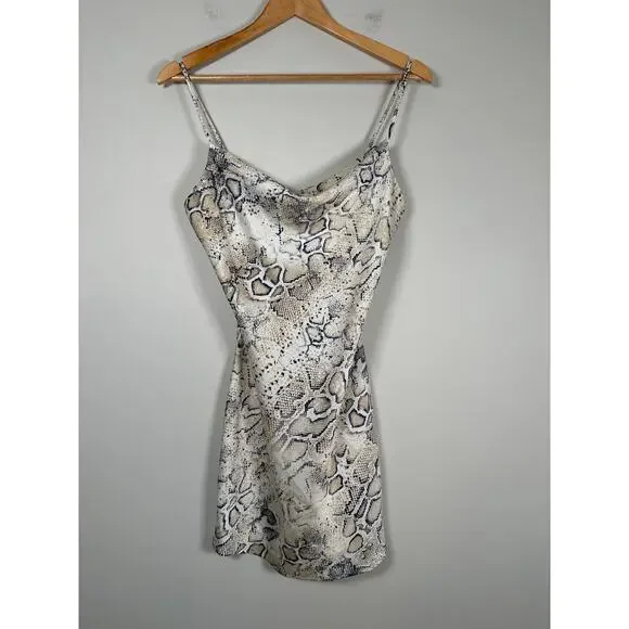 J.O.A. Breeana Beige Snake Print Satin Cowl Neck Slip Dress Womens Size XS - Picture 2 of 9